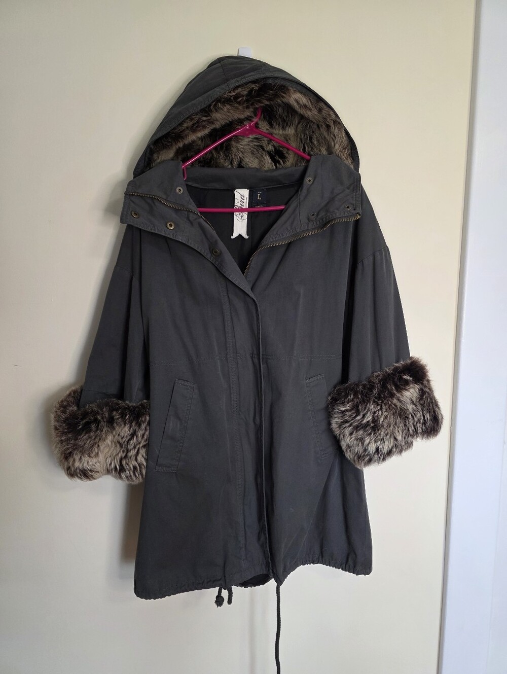 Bird By Jucy Couture Olive Green Utility Jacket With Fur Trim.